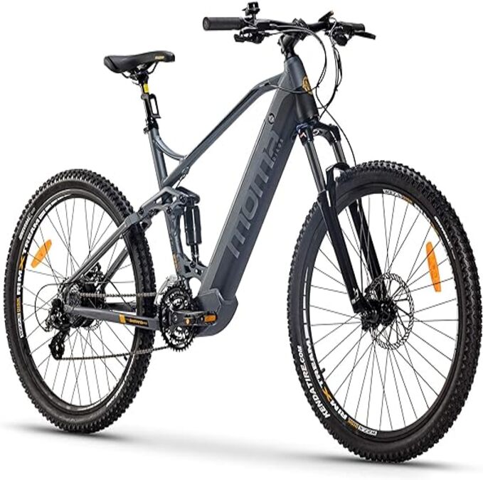 Moma Bikes Bicicleta Electrica, EMTB-27.5, Suspension delantera, SHIMANO  24v, Frenos de Disco Hidraulicos, Bateria Integrada